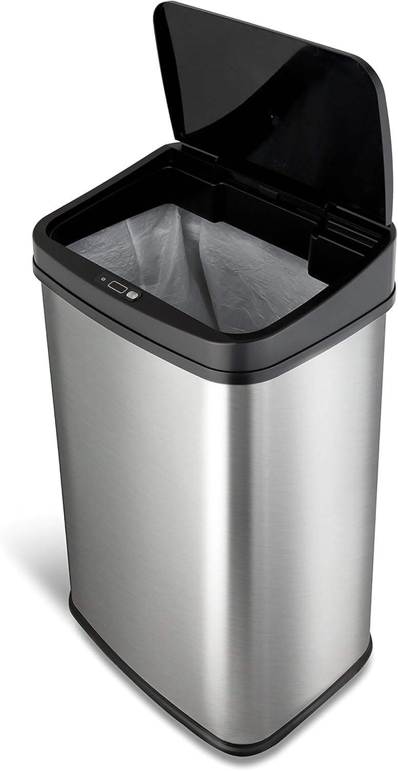 Black Trim 13 Gal Motion Sensor Rectangular Trash Can X25890