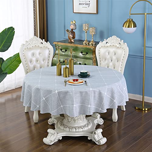 Grey Checkered Cotton Linen Tablecloth 70 inches C9732