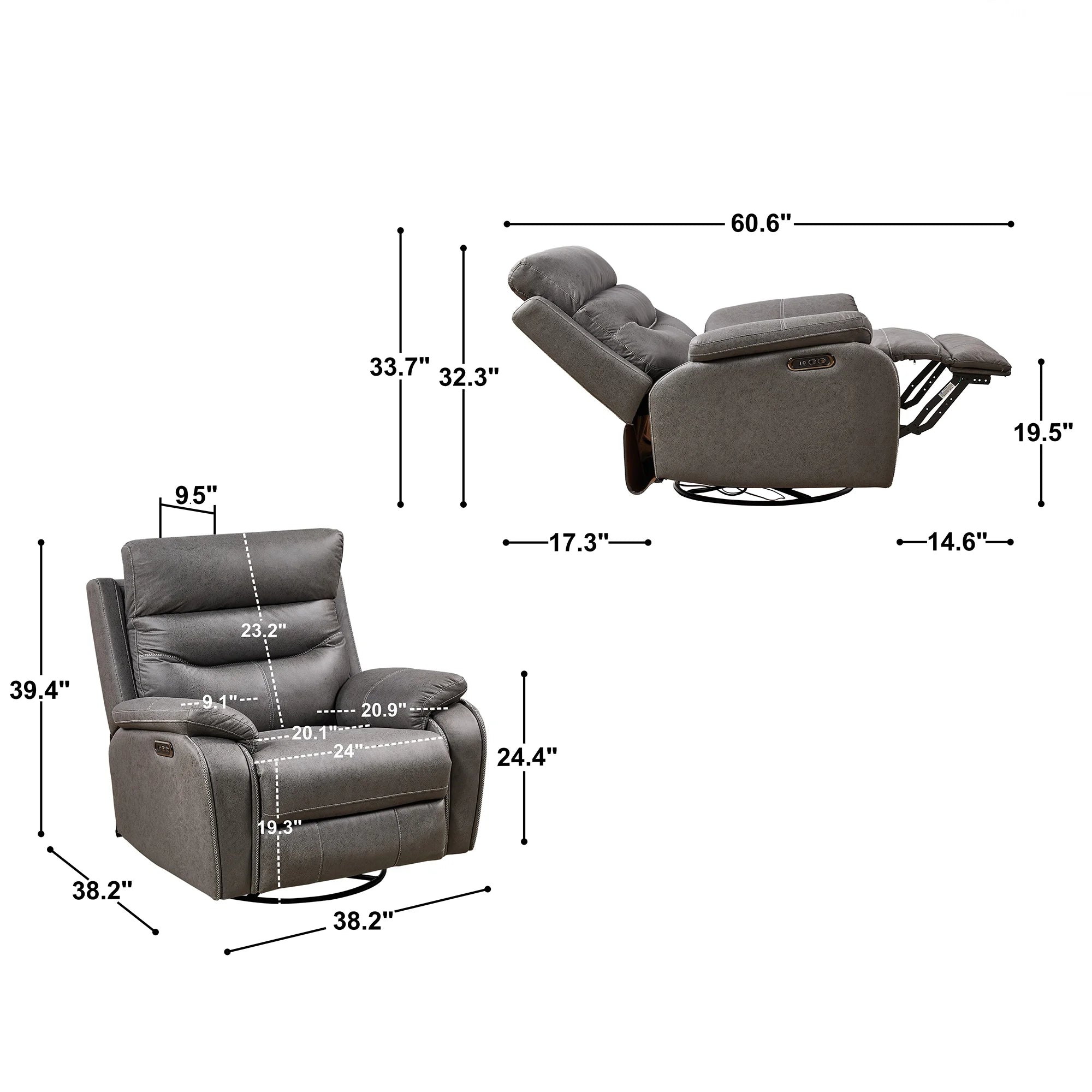 Gray Power Recliner Chair R8415