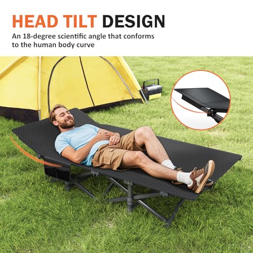 Camping Cot with Cushion Portable Folding Bed (Gray) C110