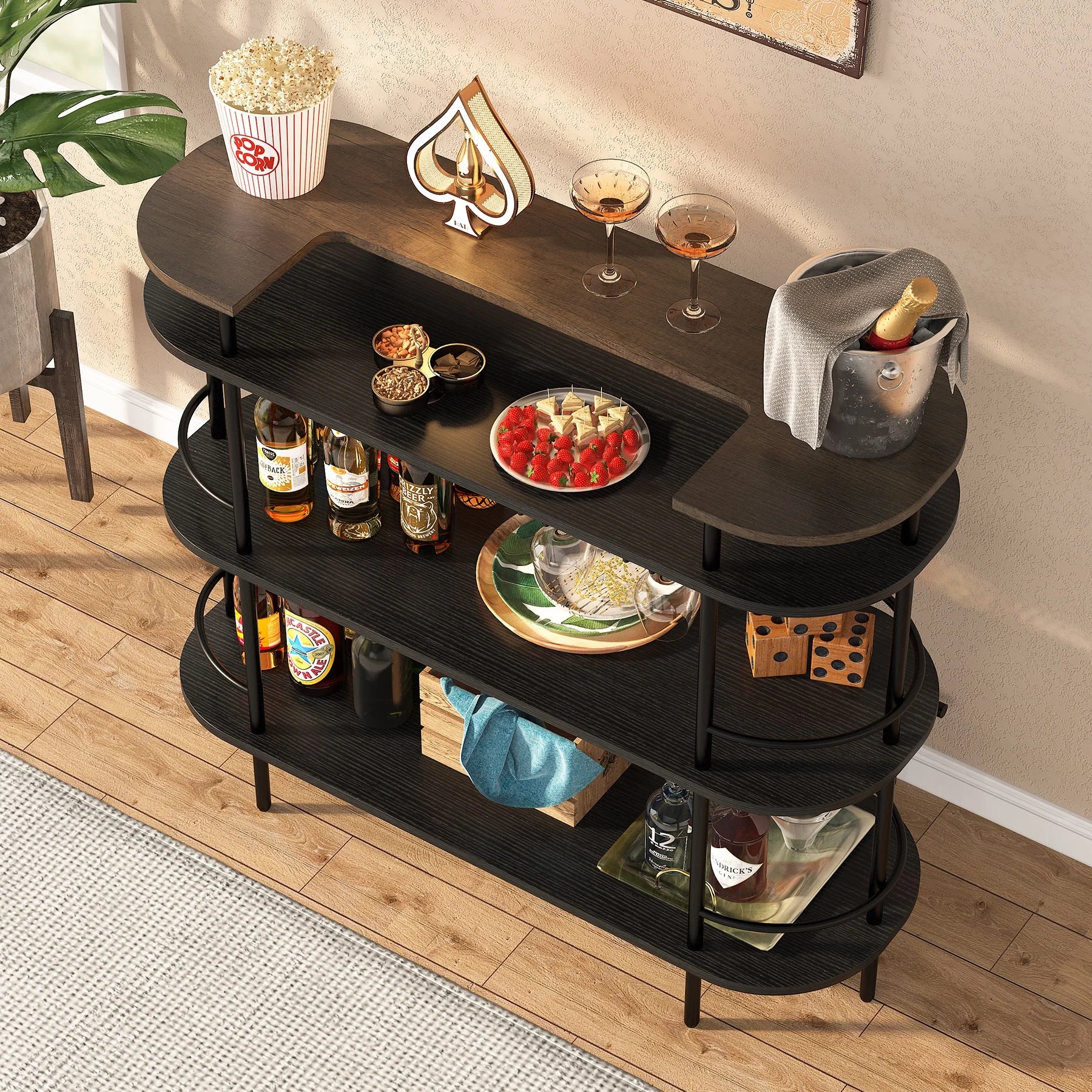 Black 4 Tier Bar Cabinet with Storage Shelves A1289