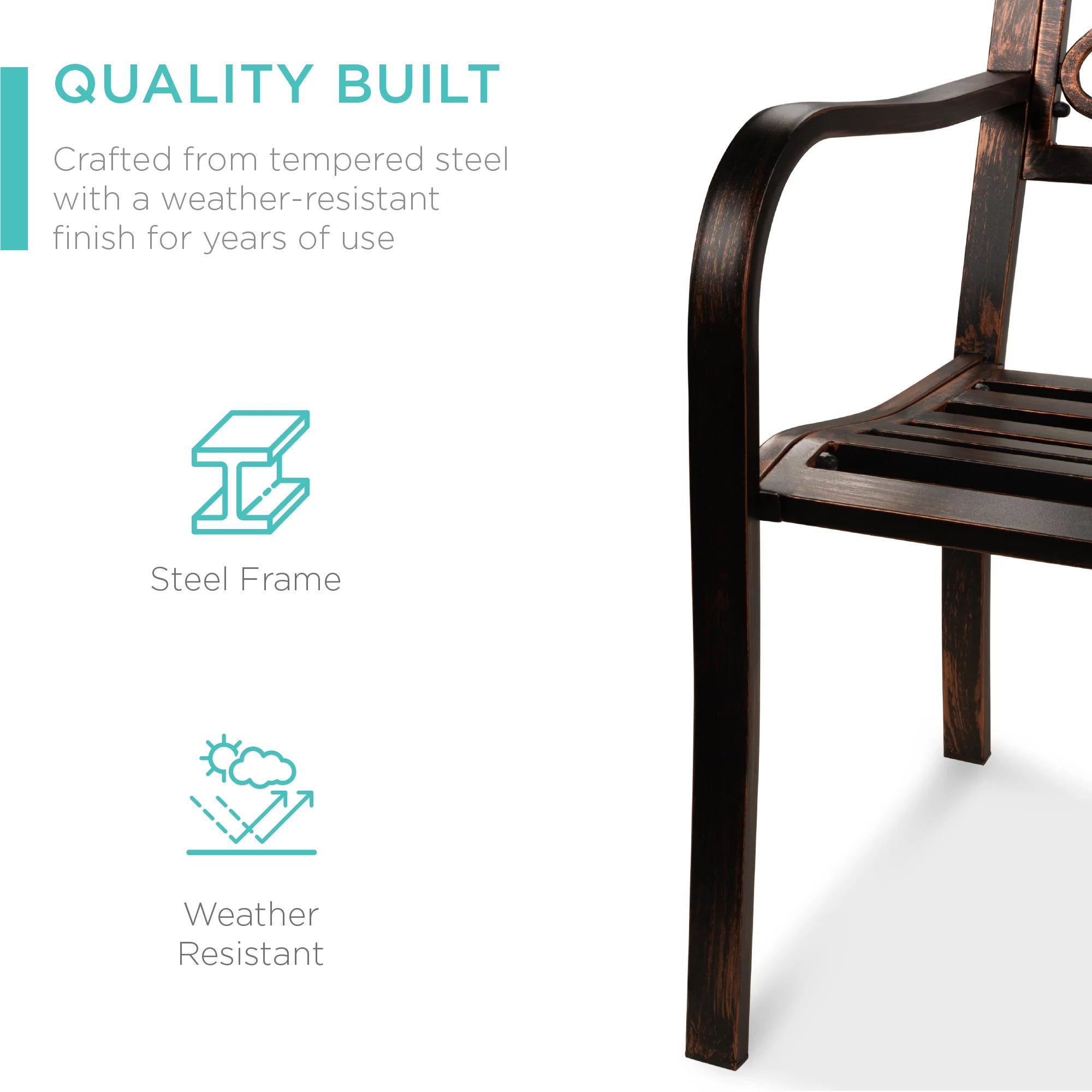 Brown Outdoor Steel Bench with Floral Design Backrest V38910