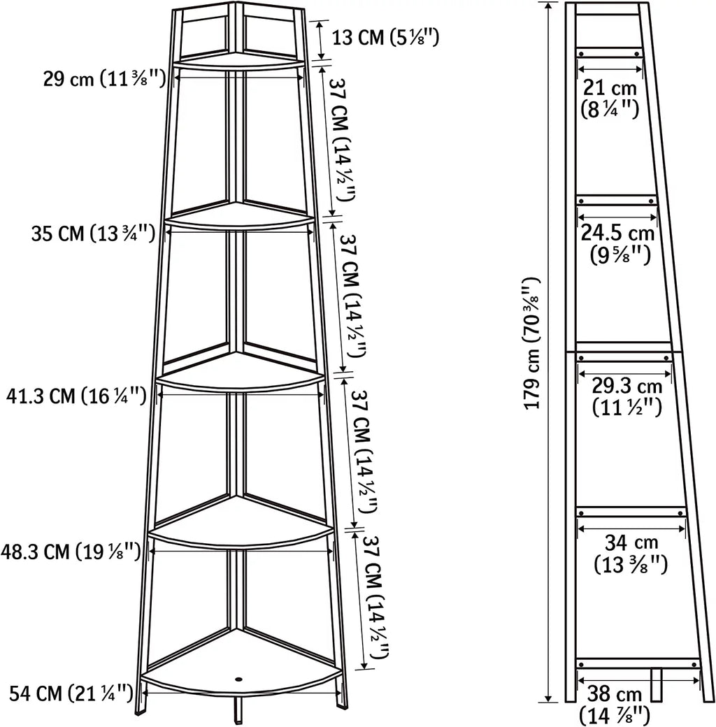 Black 5-Tier Corner Bookshelf A2444