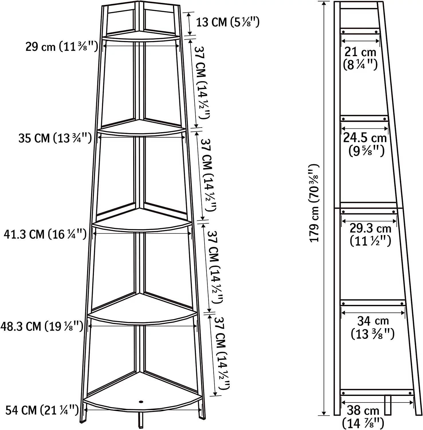 Black 5-Tier Corner Bookshelf A2444