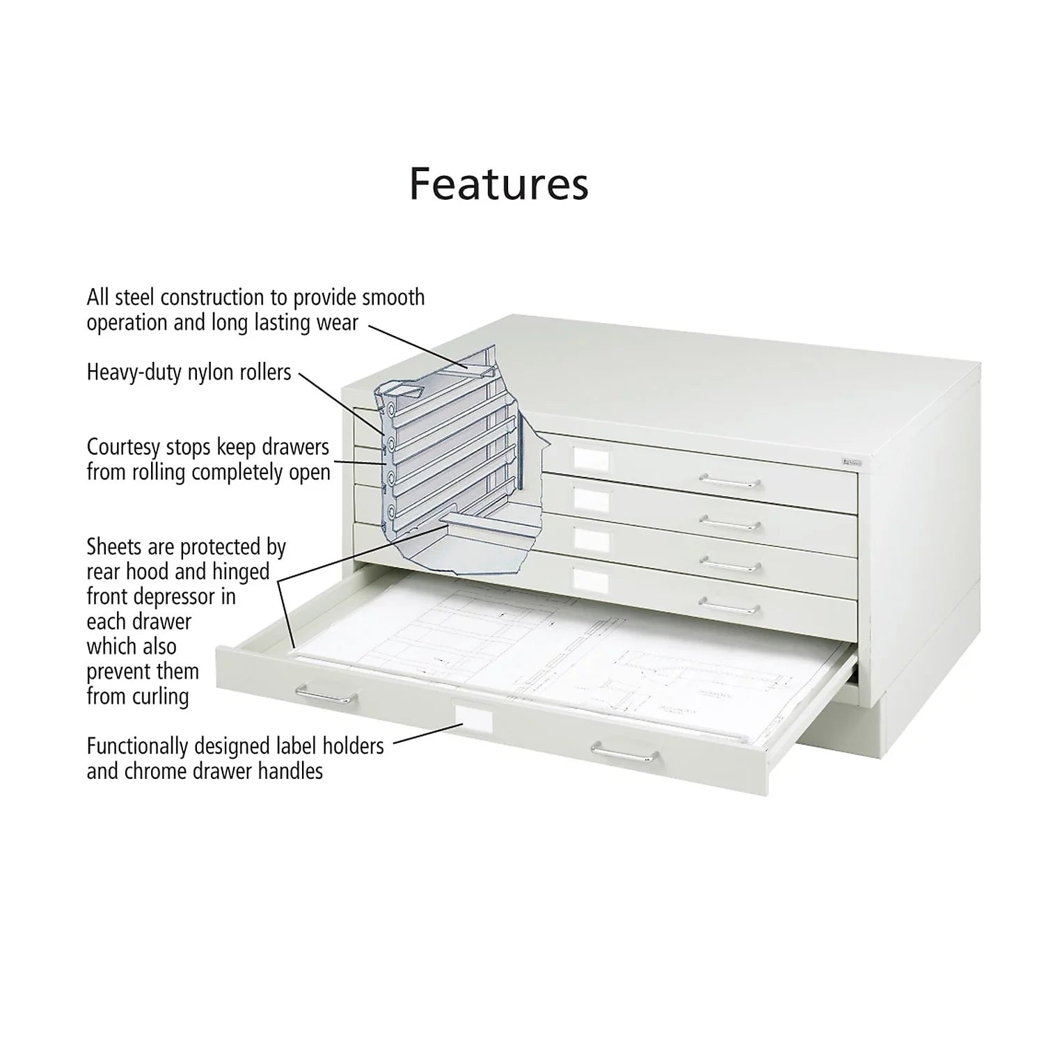 Light Gray 5 Drawer Metal Flat File Cabinet I187