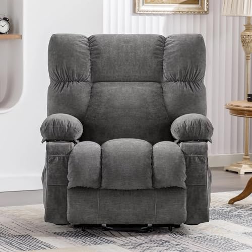 Gray Power Lift Recliner Chair with Heat and Massage V23315
