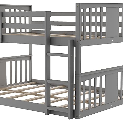 White Twin Over Twin Low Wooden Bunk Bed with Ladder H67796