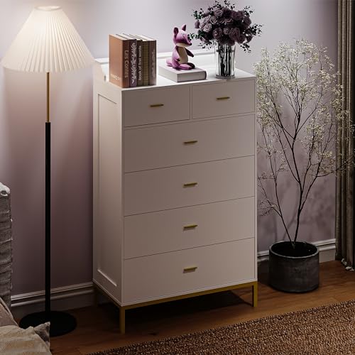 6 Drawers White Dresser with Shelves E88165