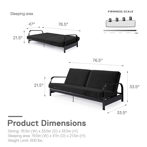 Black Metal Frame Futon Sofa with Coil Mattress L6351