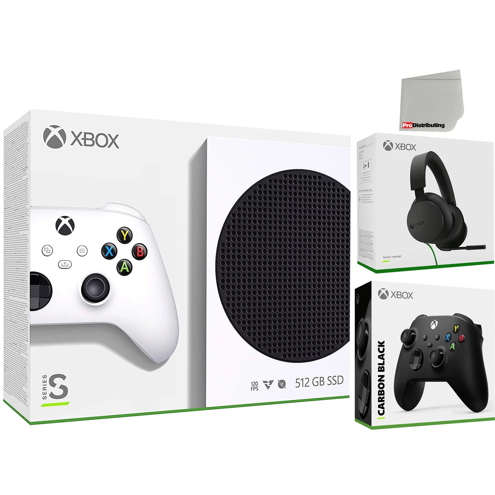 Xbox Series S Console with Carbon Black Controller, Gaming Headset and Cleaning Cloth Bundle X97429
