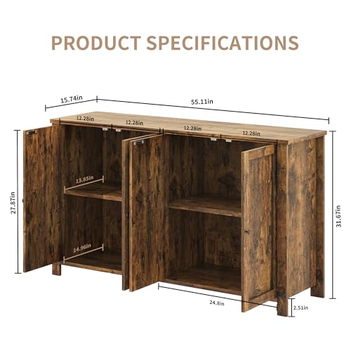 55'' Wood Buffet Cabinet with 4 Doors Y74436