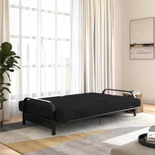 Black Metal Frame Futon Sofa with Coil Mattress L6351
