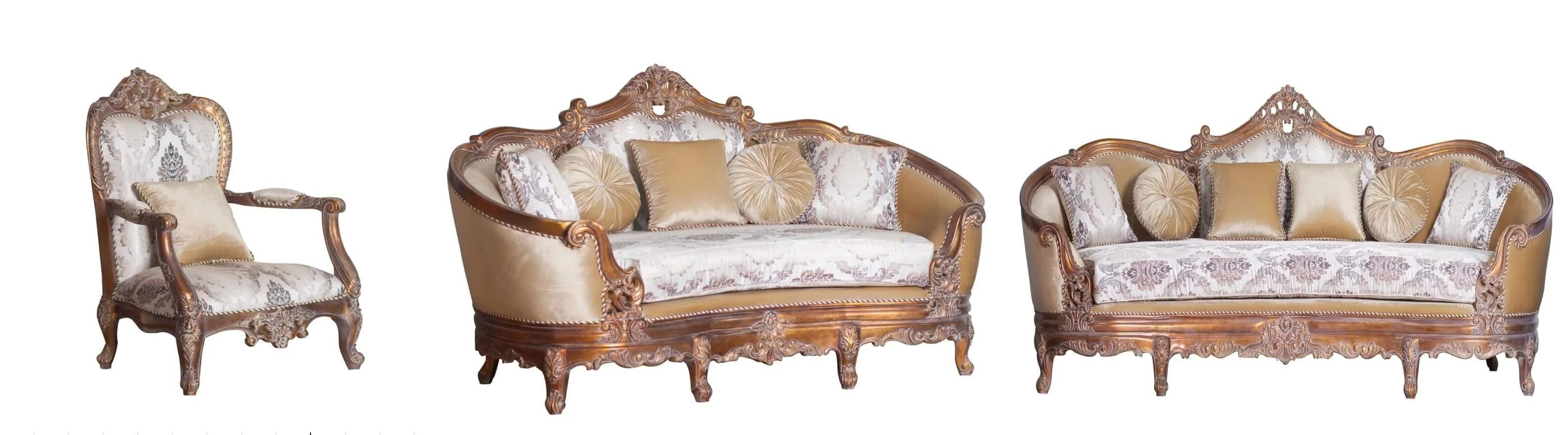 Dark Cooper Wood Trim Victorian Sofa Set 3 A21205