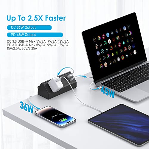 Black 6FT Surge Protector Desk Power Strip with USB C H61248