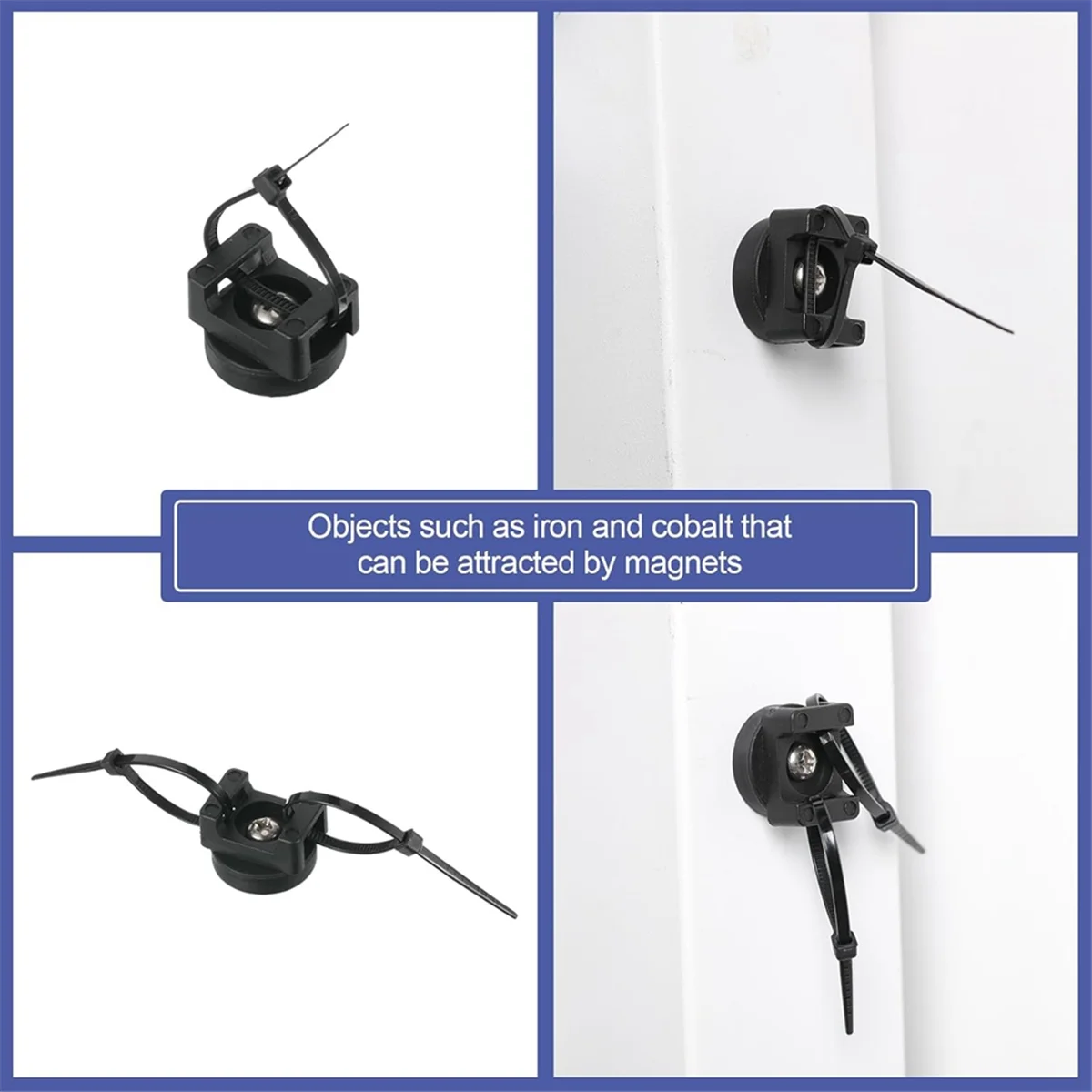 Black Magnetic Cable Holder with 10 Magnetic Bases and 50 Nylon Zip Ties Z269