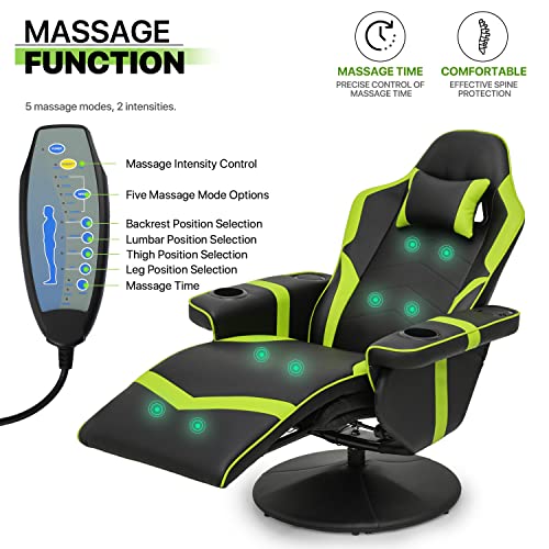 Green PU Leather Massage Gaming Recliner Chair with Adjustable Backrest F830395
