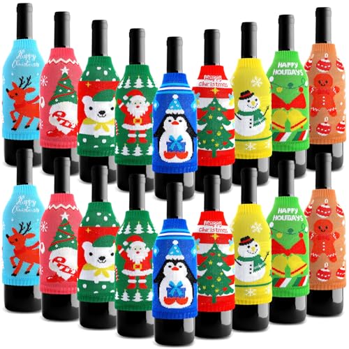 18 Pcs Christmas Knit Bottle Covers Thermocoolers for Cans Soda Beverages O455020