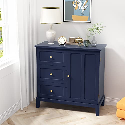 Green Wooden Accent Cabinet with 3 Drawers and Door K38566