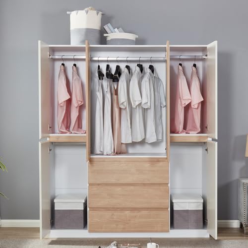White 4 Door 3 Drawer Wooden Wardrobe Closet Cabinet W300