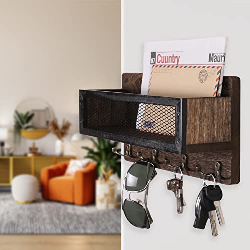 Grey Wooden Wall Key Rack with 4 Double Key Hooks V1863