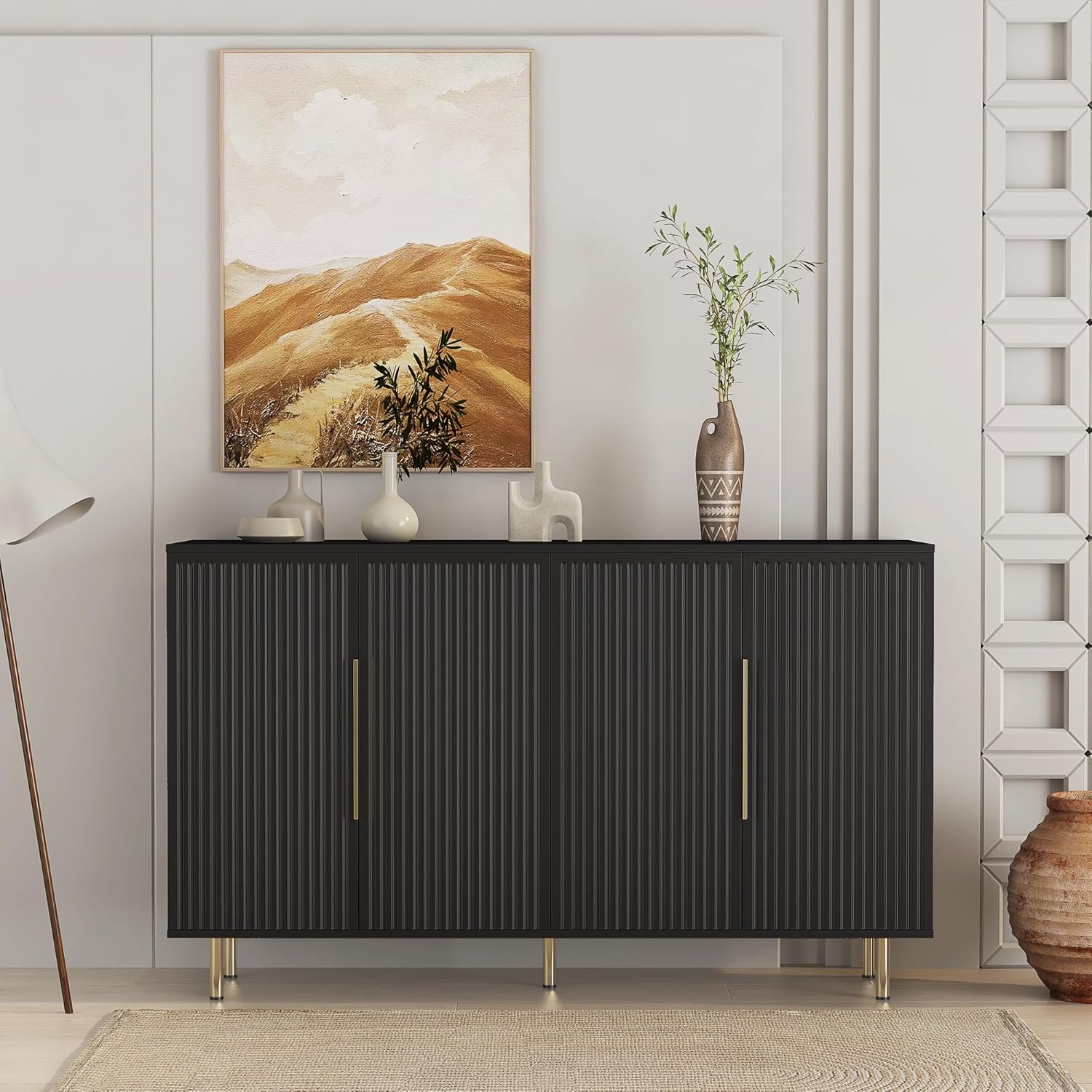 Black Storage Cabinet with 4 Doors and Adjustable Shelf Z419858