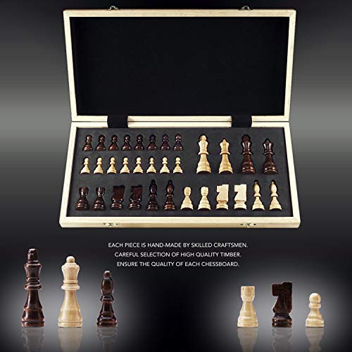 15 Inches Magnetic Wooden Chess Set with Folding Board H130