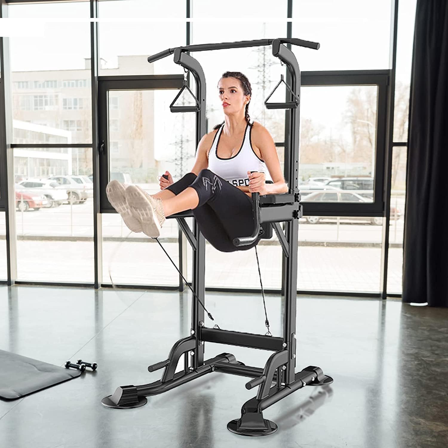 Adjustable Height Pull Up Bar Dip Station Strength Training Equipment 330LBS K592