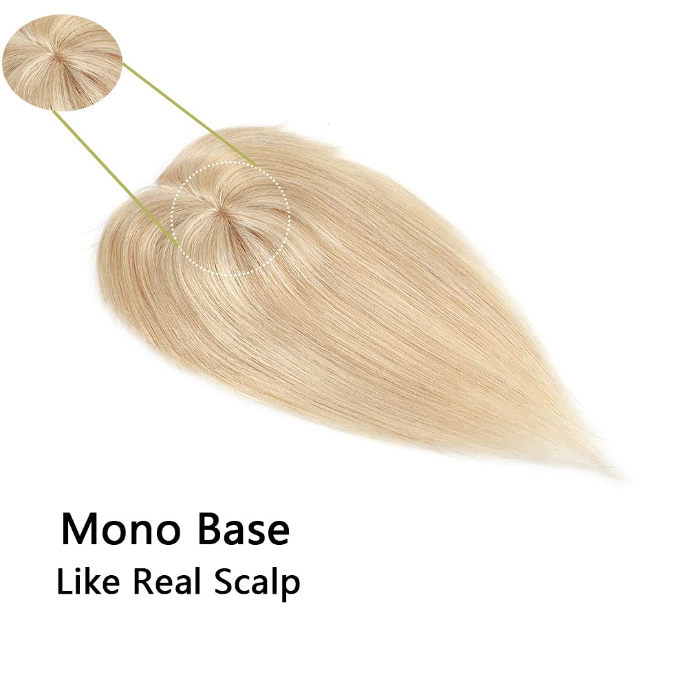 100% Real Human Hair Topper with Wispy Bangs Mono Base Crown Topper C41364