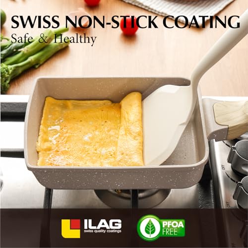 Nonstick Granite Omelette Pan with Spatula, 6" x 7" (Grey) T142142