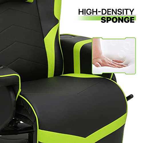 Green PU Leather Massage Gaming Recliner Chair with Adjustable Backrest F830395