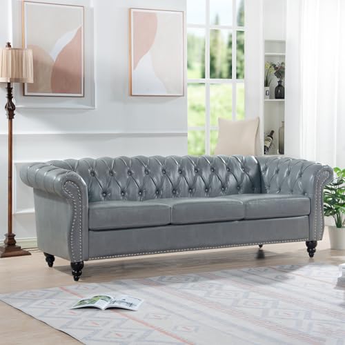 Orange 3 Seater PU Chesterfield Couch with Wooden Legs X365221