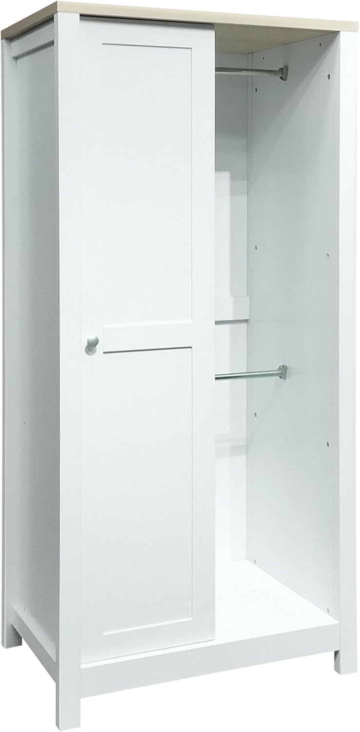 White Freestanding Wooden Wardrobe with 1 Sliding Door and 2 Drawers S1154
