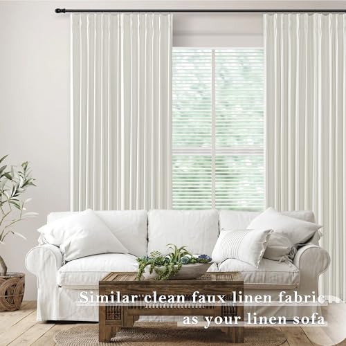 Grey Light Sun Blocking 84 Inches Long Linen Pinch Pleated Blackout Curtains 2 Panels Set I6509