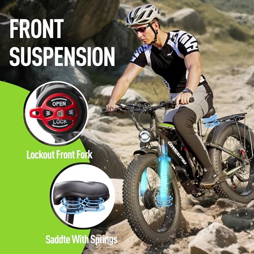 37MPH 3000W 23AH 7-Speed 26" Fat Tire Full Suspension Electric Bike W342