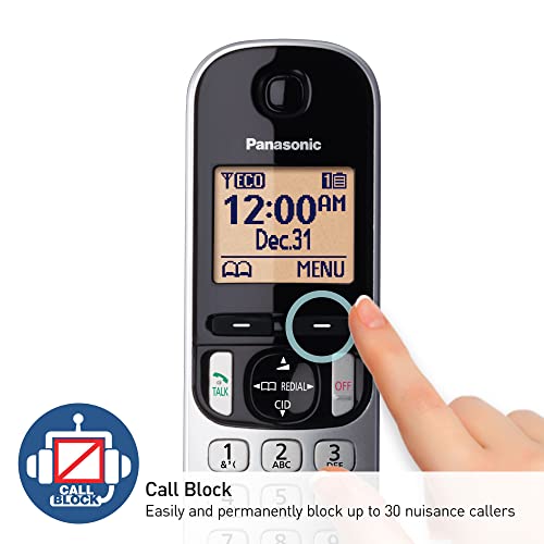 Expandable Cordless Phone System with Answering Machine, Call Block, High Contrast Displays and Keypads - 1 Cordless Handset - Silver/Black U424942