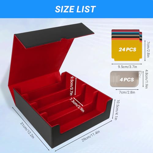 Black & Grey 4 Rows PU Leather Trading Card Case with 24 Dividers & 4 Supporters E301458