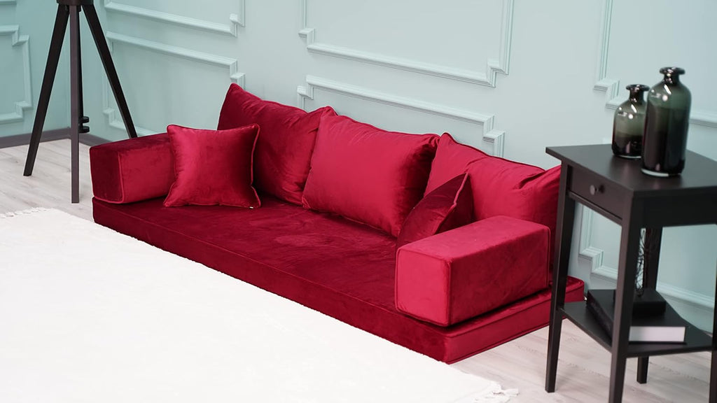 Red Velvet Floor Sofa Q81282