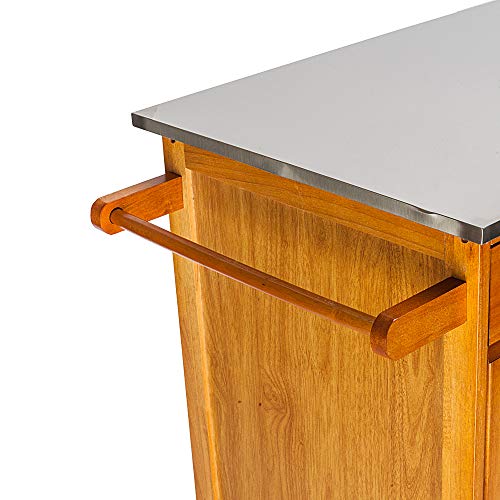 Burlywood Drop Leaf Kitchen Trolley with Stainless Steel Top Three Drawers Three Baskets A33661