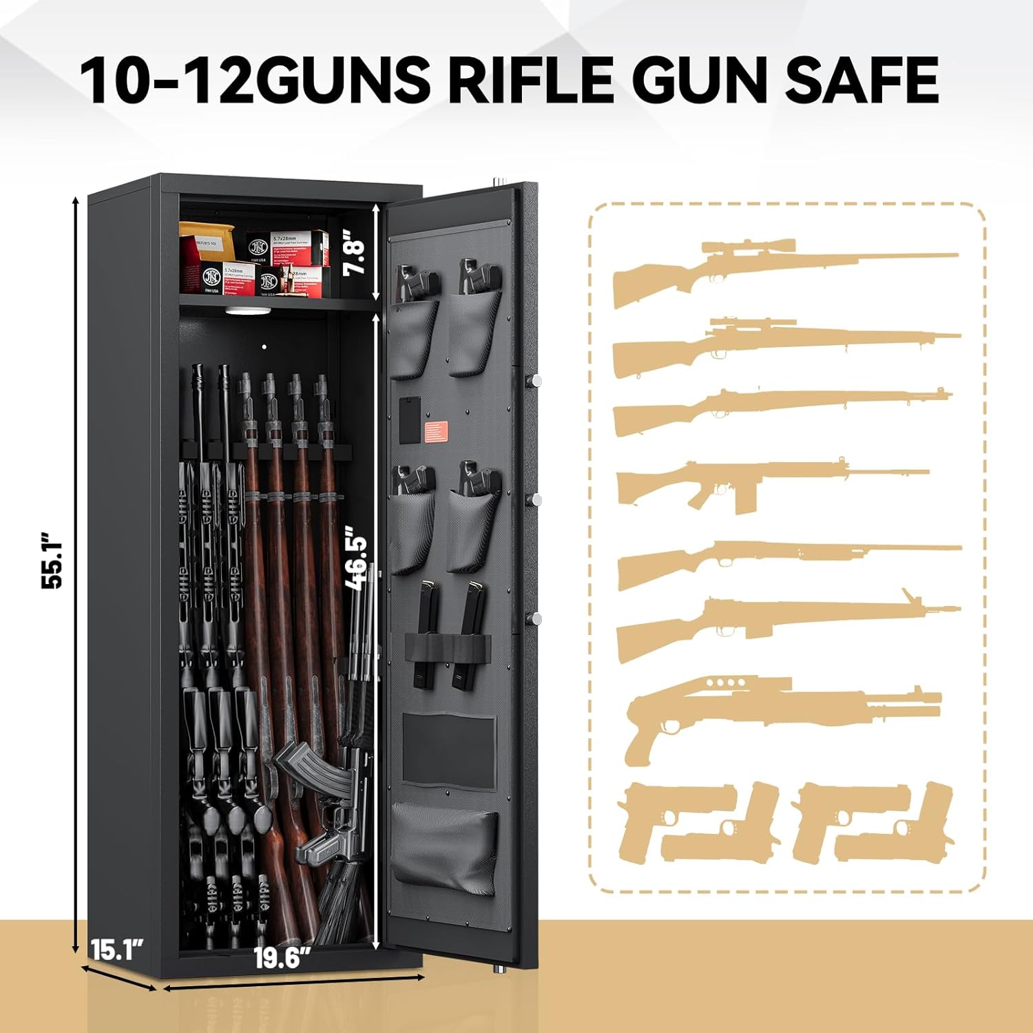 10-12 Gun Safe with Adjustable Pistol Rack F731487