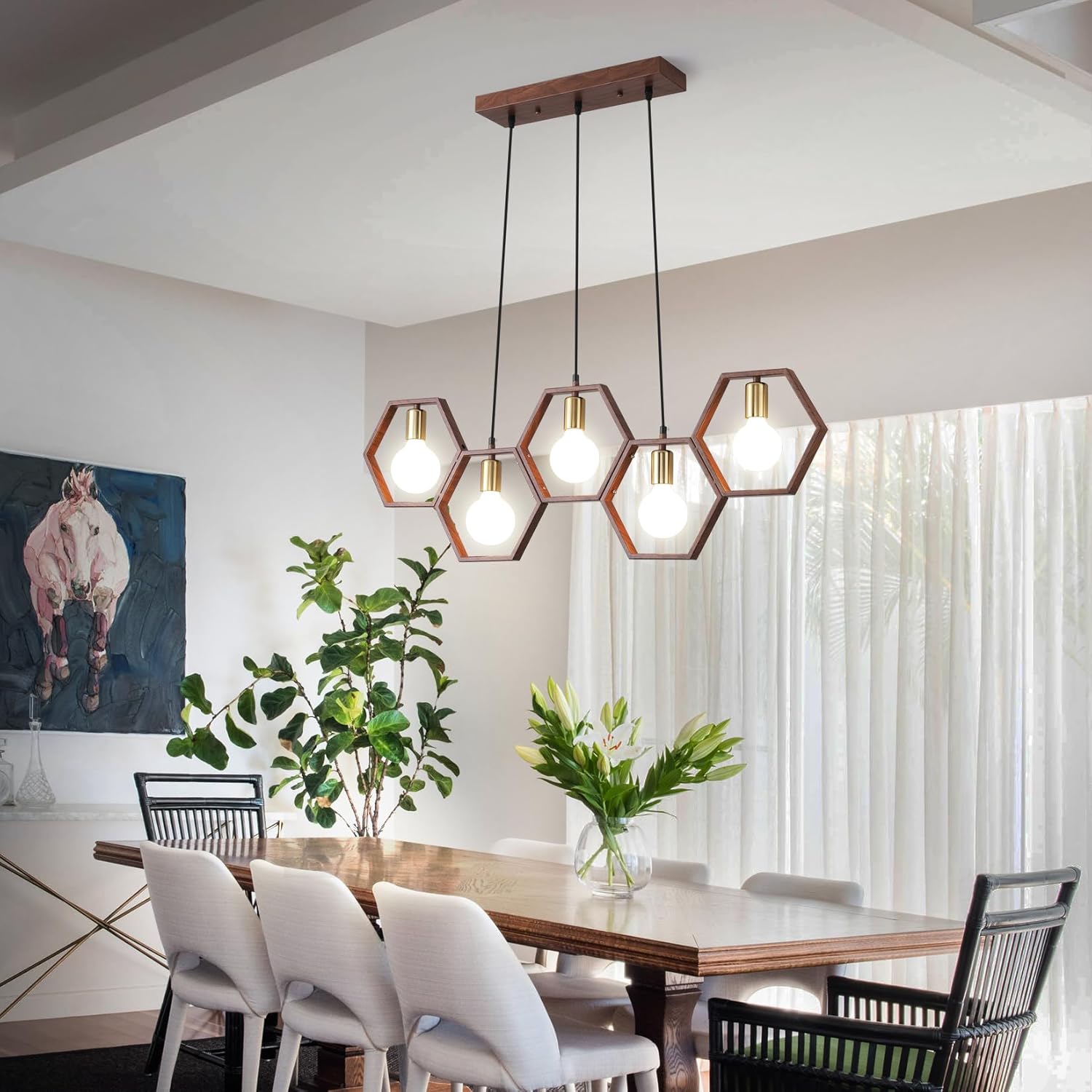 Black Metal 5 Light Rectangular Chandelier C889
