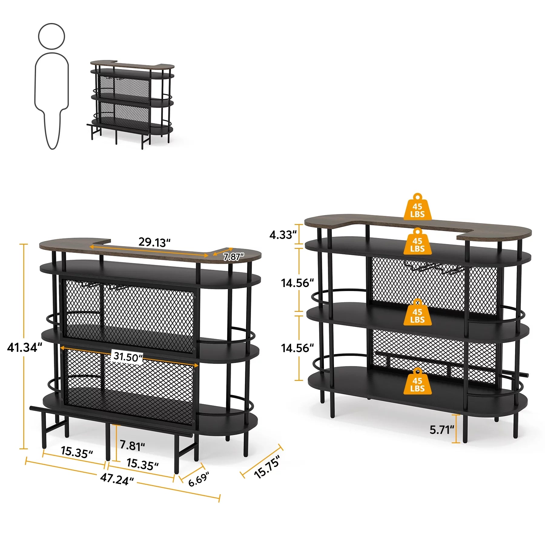 Black 4 Tier Bar Cabinet with Storage Shelves A1289