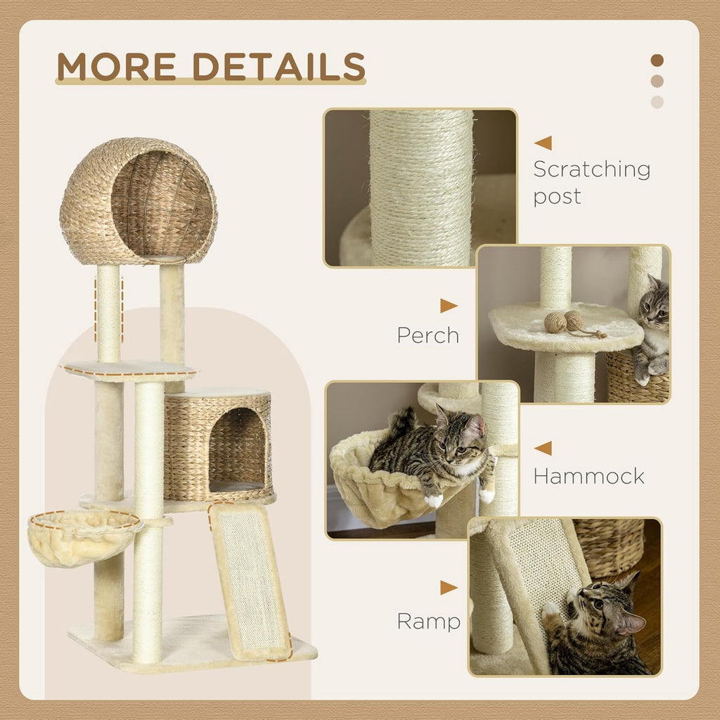 Beige Cat Tree with Cat Condo, Hammock, Perches, Scratching Posts, Ramp F632