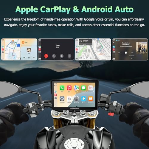 7-Inch Motorcycle GPS Navigation System with Apple CarPlay & Android Auto, Waterproof Touchscreen, Bluetooth, IP67 Waterproof Q439