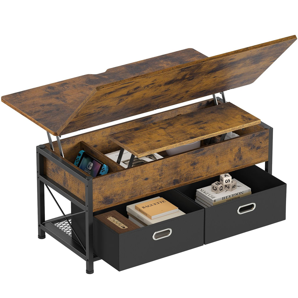 Rustic Brown Lift Top Coffee Table with Storage Drawers K48982