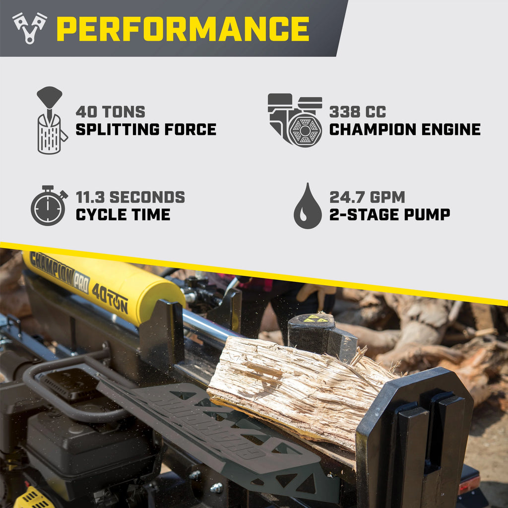 40-Ton Horizontal/Vertical Full Beam Gas Log Splitter with Auto Return A421