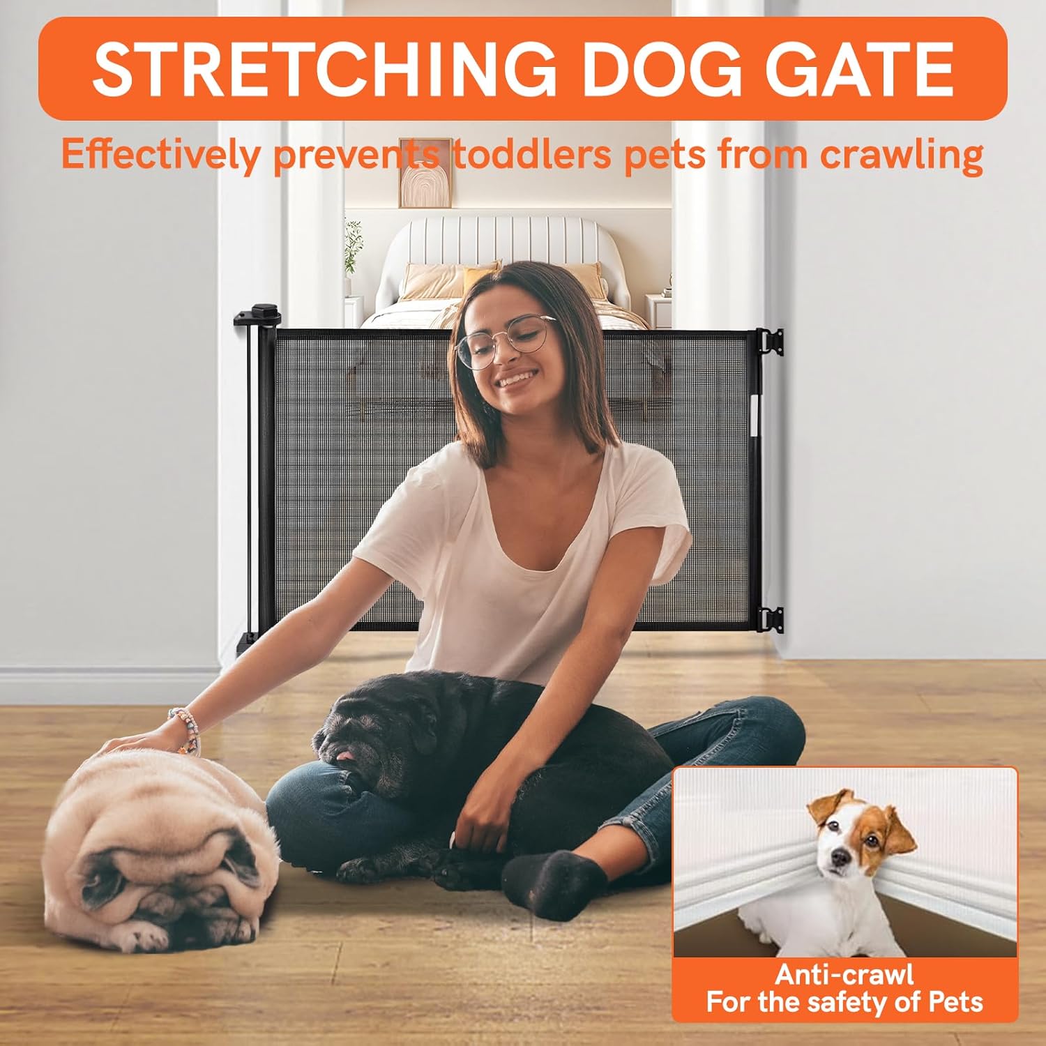Black Retractable Baby Pet Gate, 31" Tall, Extends to 71" Wide I80763