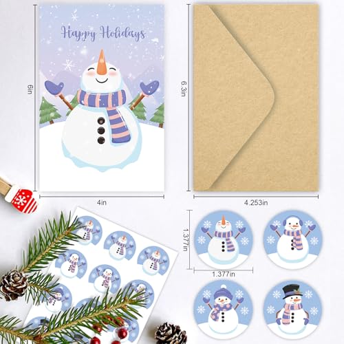 24 Cute Snowman Christmas Cards Set with Envelopes, 4x6 Inch T9766