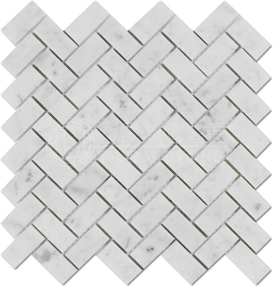 Carrara White Marble Herringbone Mosaic Tile Q709