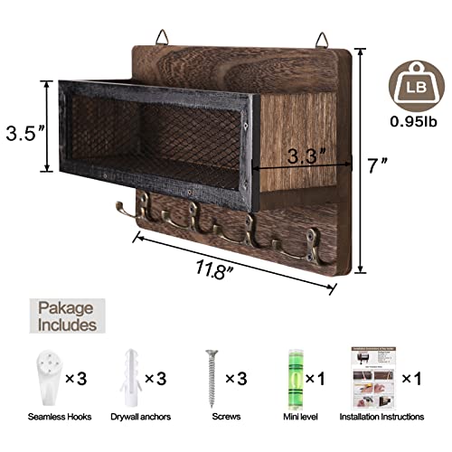 Grey Wooden Wall Key Rack with 4 Double Key Hooks V1863