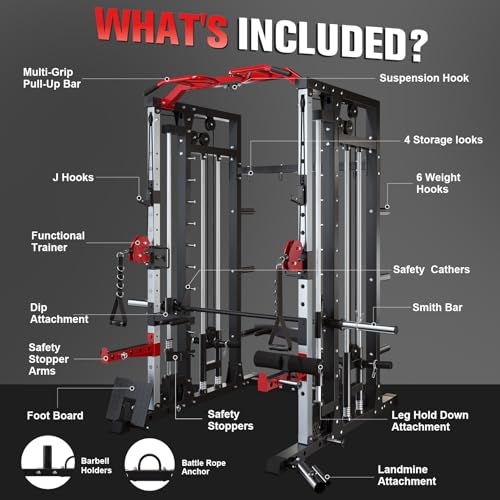 Smith Machine Squat Rack with LAT-Pull Down System & Cable Crossover Machine O907590